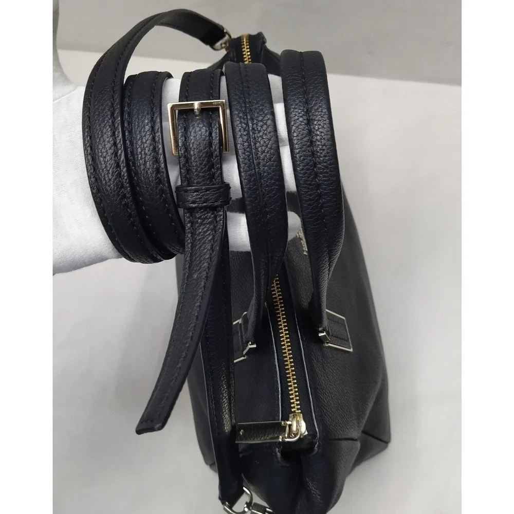 Kate Spade New York Black Leather Double Handles Zipper Satchel Shoulder Bag